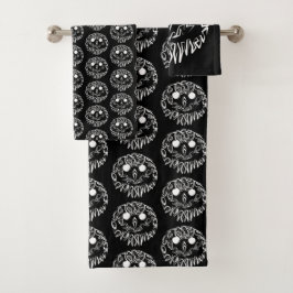 白黒のトライバルフクロウ バスタオルセット