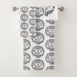 白黒のトライバルフクロウ バスタオルセット