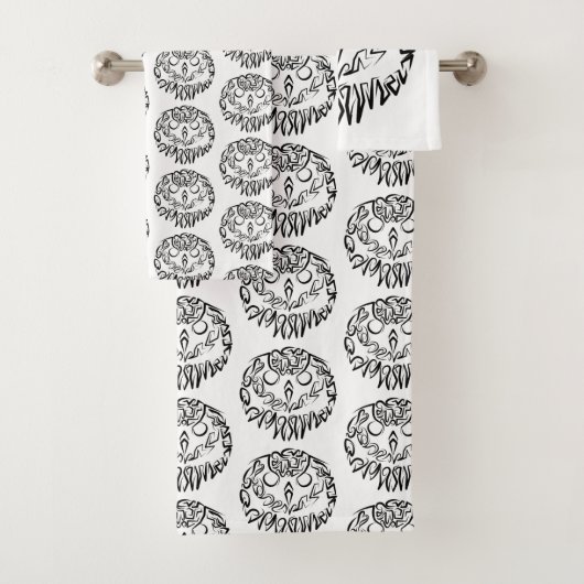 白黒のトライバルフクロウ バスタオルセット (インサイチュ)