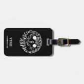 白黒のトライバルフクロウ ラゲッジタグ (正面横)