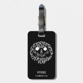 白黒のトライバルフクロウ ラゲッジタグ (裏面縦)