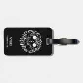 白黒のトライバルフクロウ ラゲッジタグ (裏面横)