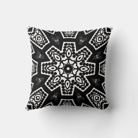 白黒のトライバルモダンジオメトリクッション クッション (裏面)