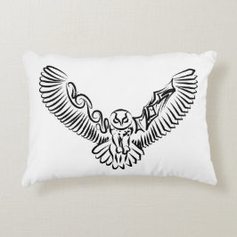 白黒のトライバル飛んでいるフクロウ アクセントクッション