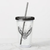 白黒のトライバル飛んでいるフクロウ アクリルタンブラー (裏面)