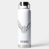 白黒のトライバル飛んでいるフクロウ ウォーターボトル (背面)