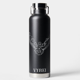 白黒のトライバル飛んでいるフクロウ ウォーターボトル