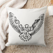 白黒のトライバル飛んでいるフクロウ クッション (ブランケット)