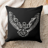 白黒のトライバル飛んでいるフクロウ クッション (ブランケット)