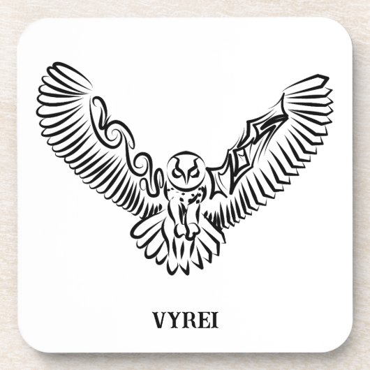 白黒のトライバル飛んでいるフクロウ コースター (正面)