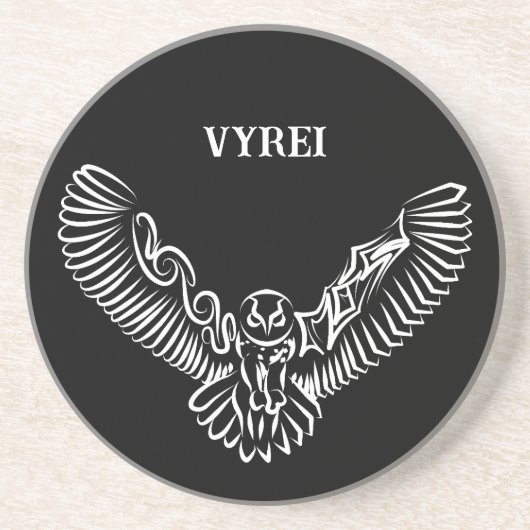 白黒のトライバル飛んでいるフクロウ コースター (正面)