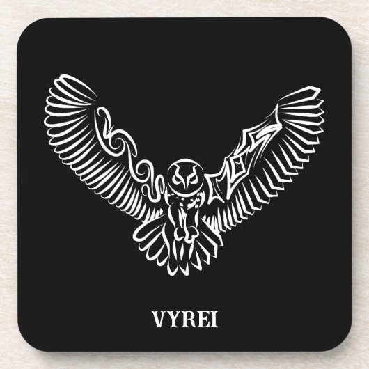 白黒のトライバル飛んでいるフクロウ コースター (正面)