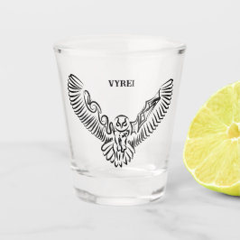 白黒のトライバル飛んでいるフクロウ ショットグラス
