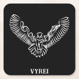 白黒のトライバル飛んでいるフクロウ スクエアペーパーコースター