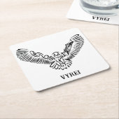 白黒のトライバル飛んでいるフクロウ スクエアペーパーコースター (アングル)