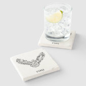 白黒のトライバル飛んでいるフクロウ ストーンコースター (横)