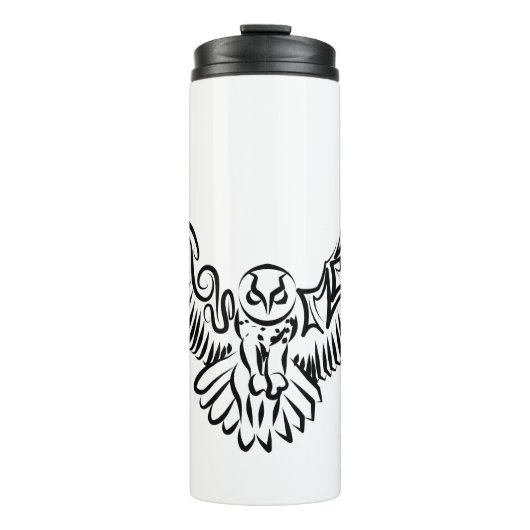 白黒のトライバル飛んでいるフクロウ タンブラー (正面)