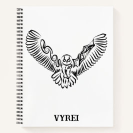 白黒のトライバル飛んでいるフクロウ ノートブック