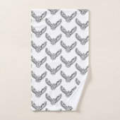 白黒のトライバル飛んでいるフクロウ バスタオルセット (ハンドタオル)