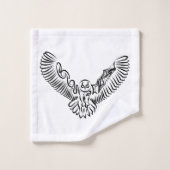 白黒のトライバル飛んでいるフクロウ バスタオルセット (ウォッシュタオル)