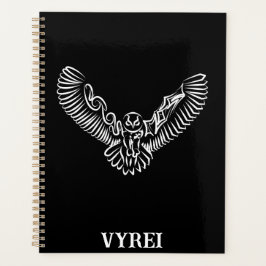 白黒のトライバル飛んでいるフクロウ プランナー手帳