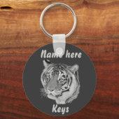 白黒のトラ絵画の大きな猫 キーホルダー (正面)