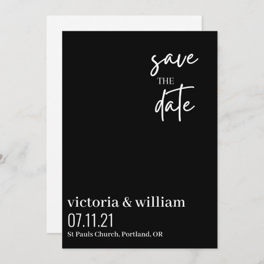 白黒のトレンディーモダンは日付を保存 セーブザデート (正面/裏面)