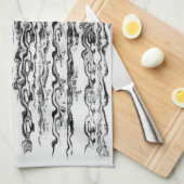 白黒のトレンディーモダン抽象芸術パターン キッチンタオル (四つ折り)