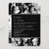 白黒のトロピカルパームウェディングレセプション 招待状 (正面/裏面)
