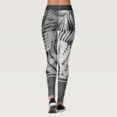 白黒のトロピカル離れグリッターと引用文 レギンス (裏面)