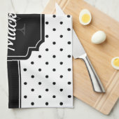 白黒のドット キッチンタオル (四つ折り)
