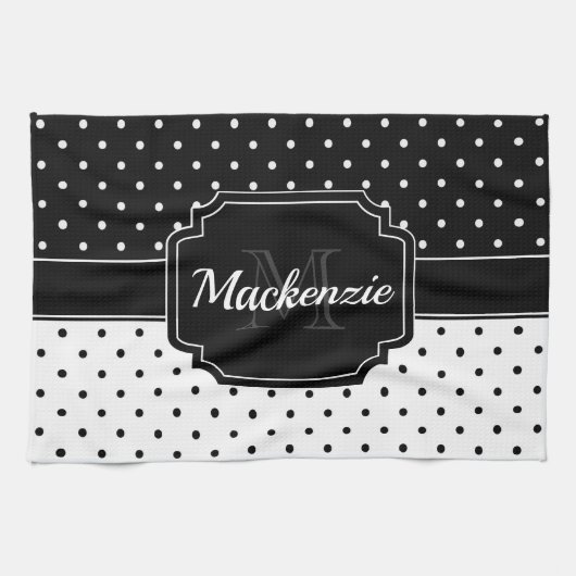 白黒のドット キッチンタオル (横)