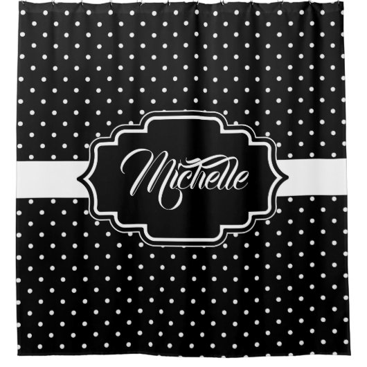 白黒のドット シャワーカーテン (正面)