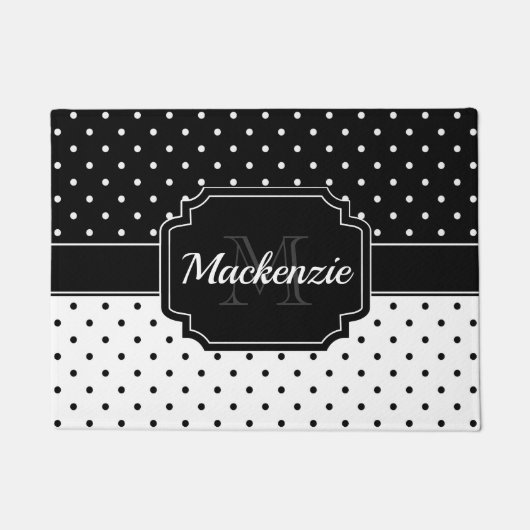 白黒のドット ドアマット (正面)