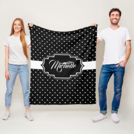 白黒のドット フリースブランケット