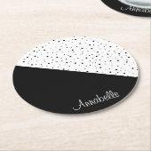 白黒のドット ラウンドペーパーコースター (アングル)