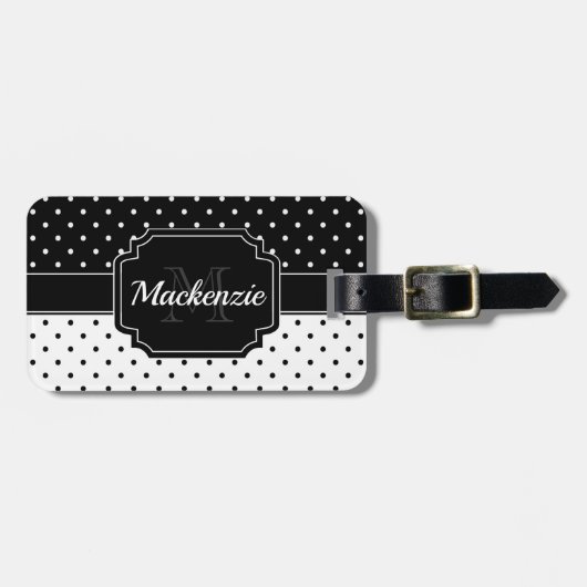 白黒のドット ラゲッジタグ (正面横)