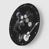白黒のドラムとギターの壁の時計 ラージ壁時計 (傾斜)