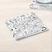 白黒のドードルの学校芸術 スクエアペーパーコースター (アングル)