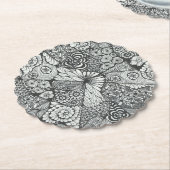 白黒のドードルアートコースター。 ペーパーコースター (アングル)