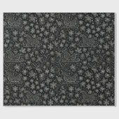 白黒のドードルクリスマスそりパターン ラッピングペーパー (フラット)