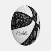 白黒のドードル花の羽バスケットボール メタルオーナメント (正面左)