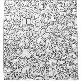 白黒のドードル シャワーカーテン (正面)