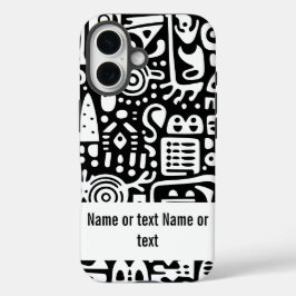 白黒のドードル iPhone 16ケース