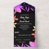 白黒のネオンカラーフローラ結婚 オールインワン招待状 (内側)