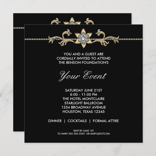 白黒のネクタイ企業のパーティー 招待状 (正面/裏面)