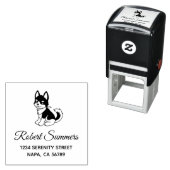 白黒のハスキー犬のアドレス セルフインキングスタンプ (インサイチュ)