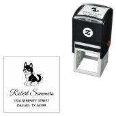 白黒のハスキー犬のアドレス セルフインキングスタンプ (インサイチュ)