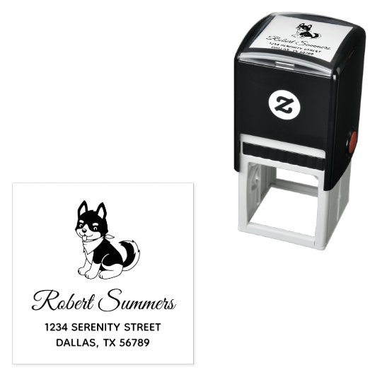 白黒のハスキー犬のアドレス セルフインキングスタンプ (インサイチュ)