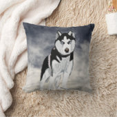 白黒のハスキー犬 クッション (ブランケット)